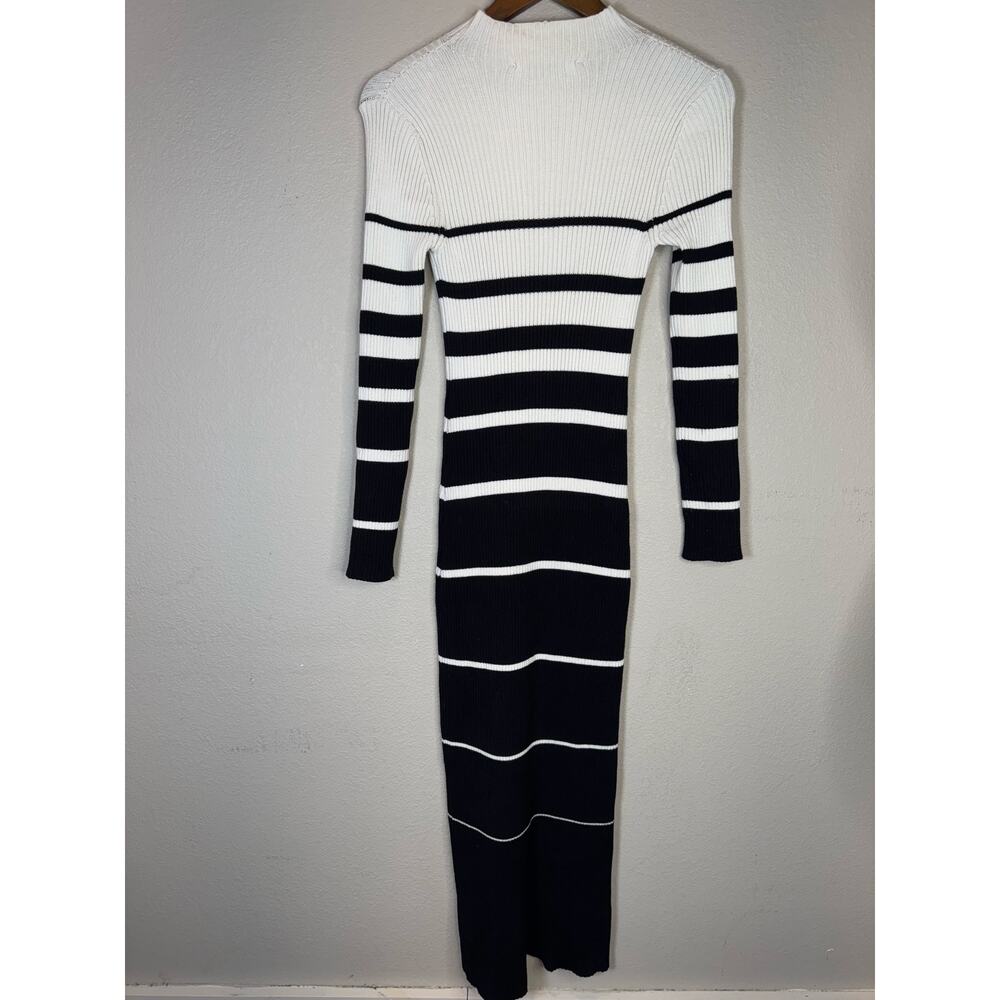 ZARA Striped Sweater Dress S Ribbed Knit Black White Long Sleeve Maxi Minimalist